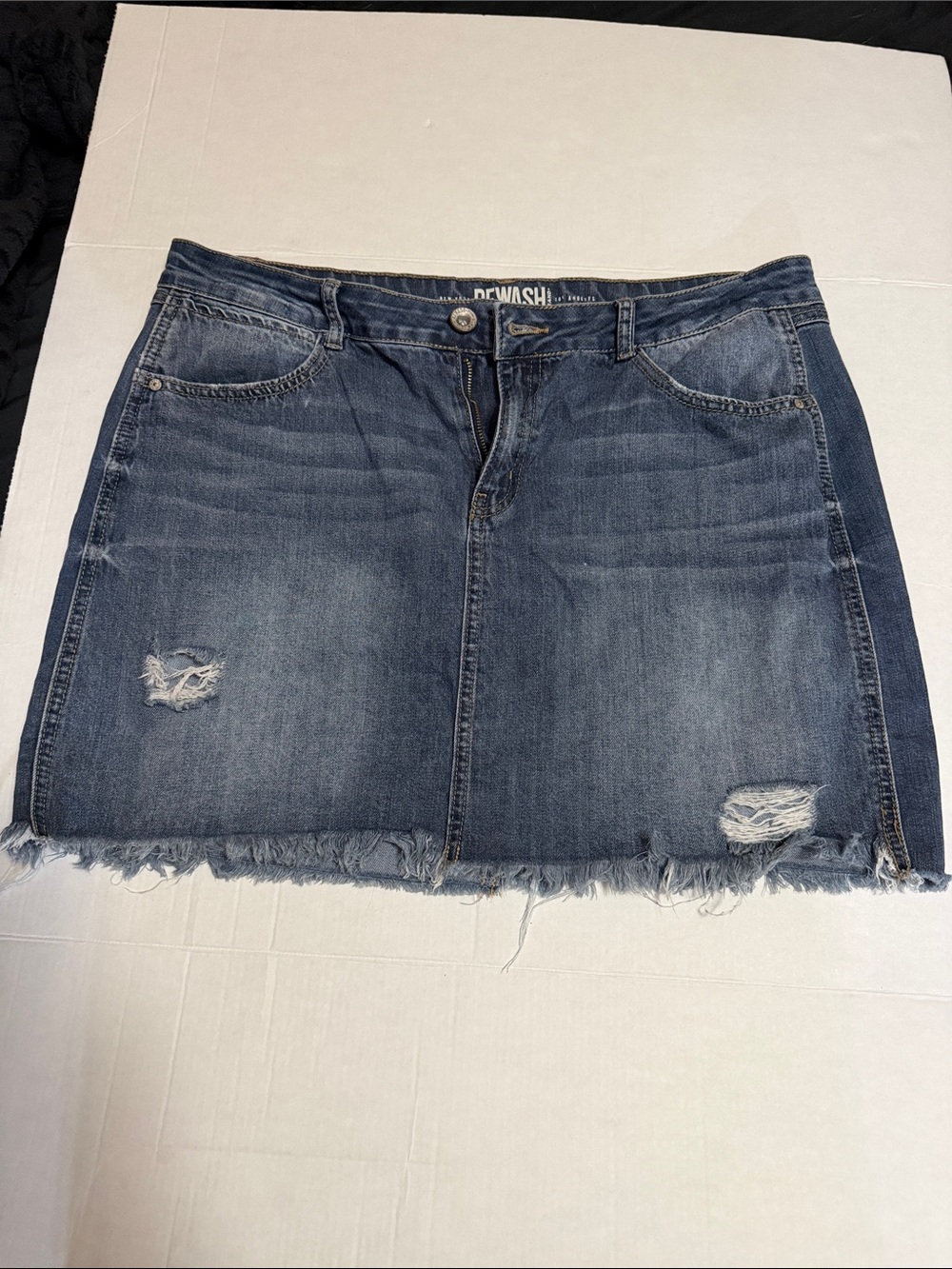 Rewash Faded Indigo Distressed Denim Mini Skirt